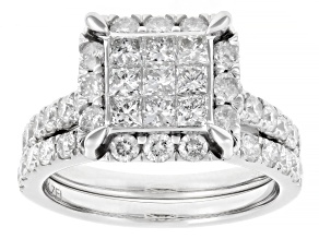 White Diamond 10k White Gold Cluster Ring With Matching Band 2.00ctw