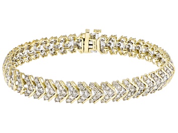 White Diamond 10k Yellow Gold Tennis Bracelet 3.00ctw