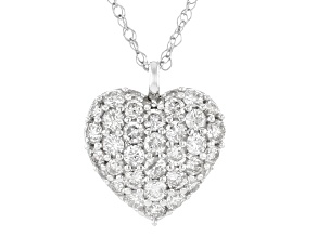 White Diamond 10k White Gold Heart Pendant With Rope Chain 0.50ctw