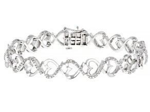 White Diamond Rhodium Over Sterling Silver Heart Bracelet 0.50ctw