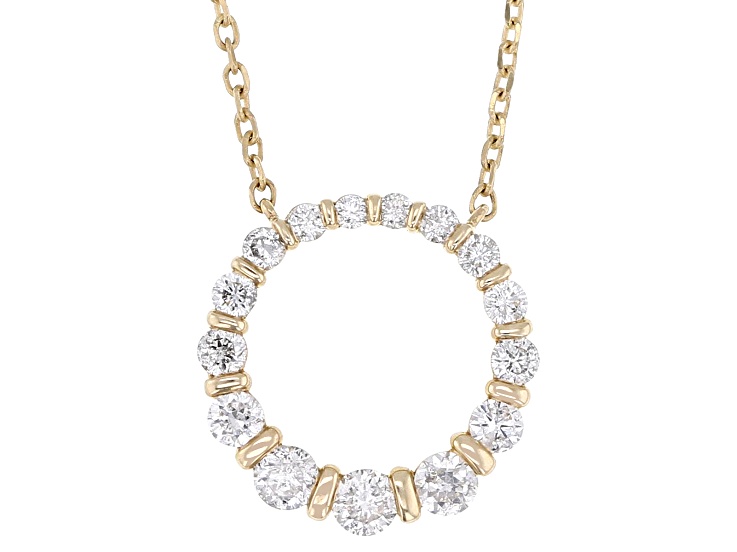White Diamond 10K Yellow Gold Circle Necklace 0.50ctw