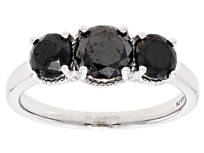 Black Diamond Rhodium Over Sterling Silver 3 Stone Ring 2.00ctw