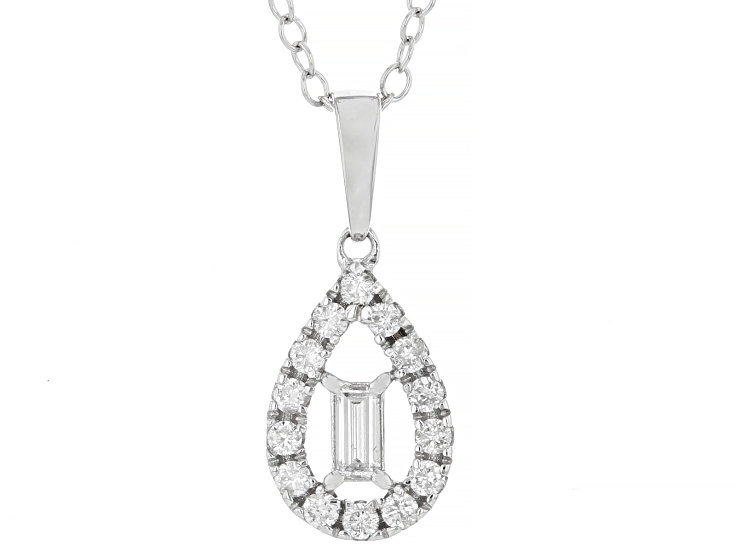 White Diamond 10k White Gold Teardrop Pendant With Cable Chain 0.25ctw