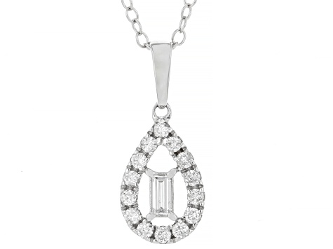White Diamond 10k White Gold Teardrop Pendant With Cable Chain 0.25ctw