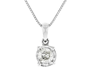 White Diamond 10k White Gold Solitaire Pendant With Box Chain 0.30ct