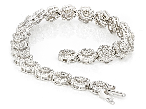 White Diamond Rhodium Over Sterling Silver Tennis Bracelet 1.00ctw