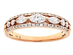Marquise and Round White Diamond 14K Rose Gold Band Ring 0.60ctw