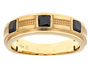 Black Diamond 10K Yellow Gold Mens Band Ring 0.75ctw