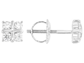 White Diamond Platinum Cluster Stud Earrings 0.35ctw