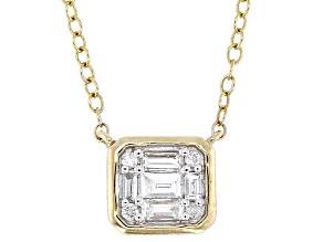Baguette and Round White Diamond 10K Yellow Gold Station Necklace 0.20ctw