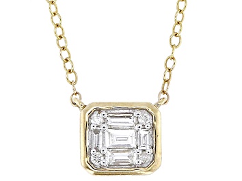 Picture of Baguette and Round White Diamond 10K Yellow Gold Station Necklace 0.20ctw