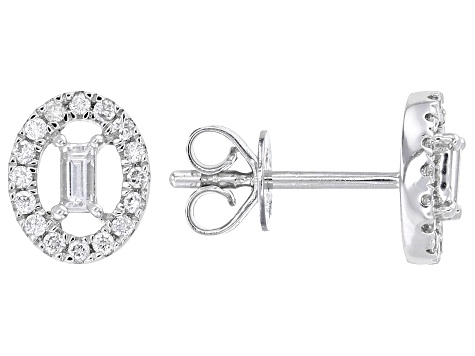 Baguette and Round White Diamond 10K White Gold Stud Earrings 0.25ctw