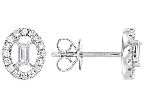 Baguette and Round White Diamond 10K White Gold Stud Earrings 0.25ctw