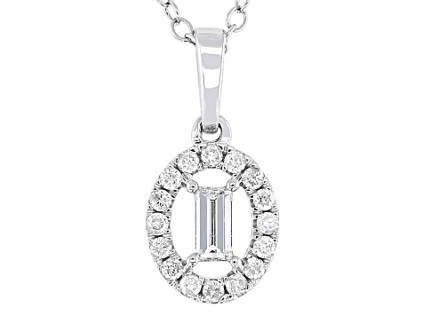 Baguette and Round White Diamond 10K White Gold Pendant With Cable Chain 0.25ctw