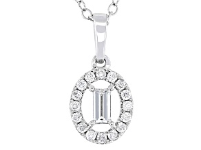 Baguette and Round White Diamond 10K White Gold Pendant With Cable Chain 0.25ctw