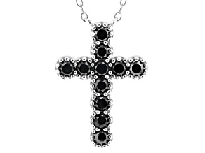 Black Diamond Rhodium Over Sterling Silver Cross Pendant With Chain 1.15ctw