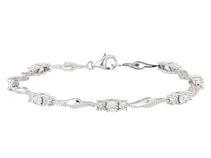 FIR Bracelet ホワイト White Diamond Rhodium Over Sterling Silver Tennis Bracelet 0.10ctw