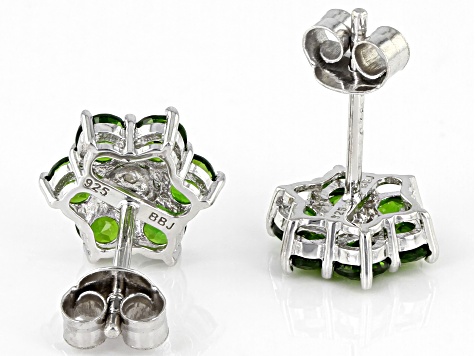 Green Chrome Diopside Rhodium Over Sterling Silver Earrings 1.41ctw