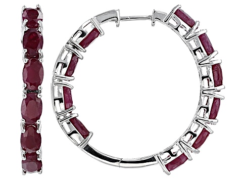 Red Indian Ruby Rhodium Over Sterling Silver Hoop Earrings 11.70ctw