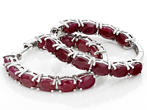 Red Indian Ruby Rhodium Over Sterling Silver Hoop Earrings 11.70ctw