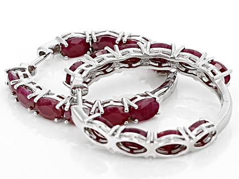 Red Indian Ruby Rhodium Over Sterling Silver Hoop Earrings 11.70ctw