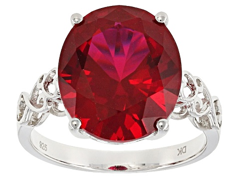 Red Lab Created Ruby Rhodium Over Sterling Silver Solitaire Ring 8.08ct