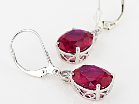 Red Lab Created Ruby Rhodium Over Sterling Silver Dangle Earrings 7.26ctw