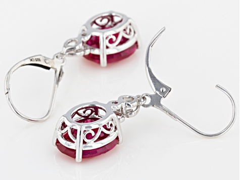 Red Lab Created Ruby Rhodium Over Sterling Silver Dangle Earrings 7.26ctw