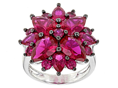 Red Lab Created Ruby Rhodium Over Sterling Silver Ring 7.22ctw
