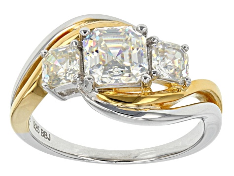 White Fabulite Strontium Titanate Rhodium Over Sterling Silver Two-Tone Ring 2.29ctw