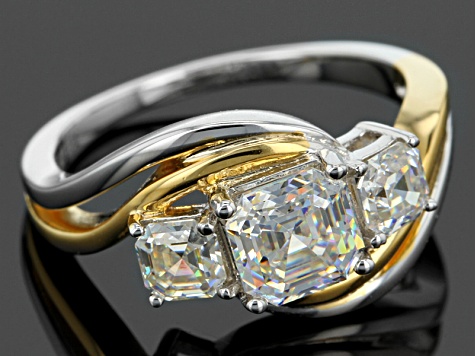 White Fabulite Strontium Titanate Rhodium Over Sterling Silver Two-Tone Ring 2.29ctw