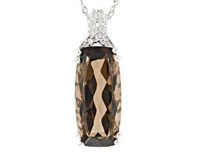 Brown Smoky Quartz Rhodium Over Sterling Silver Pendant With Chain 23.09ctw