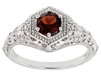 Picture of Red Garnet Rhodium Over Sterling Silver Solitaire Ring .92ct