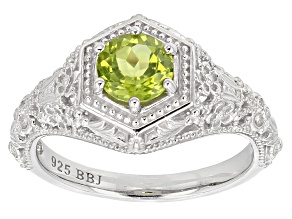 Green Peridot Rhodium Over Sterling Silver Solitaire Ring .82ct