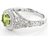 Green Peridot Rhodium Over Sterling Silver Solitaire Ring .82ct