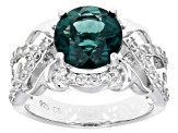 Teal Fluorite Rhodium Over Sterling Silver Ring 4.05ctw