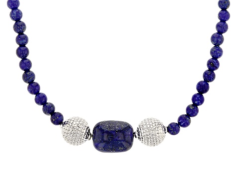 Blue Lapis Lazuli Sterling Silver Bead Necklace