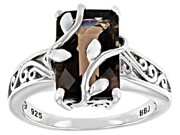Picture of Brown Smoky Quartz Rhodium Over Sterling Silver Ring 3.24ct