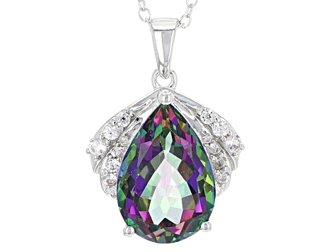 Green Mystic Topaz® Rhodium Over Sterling Silver Pendant With Chain 6.01ctw