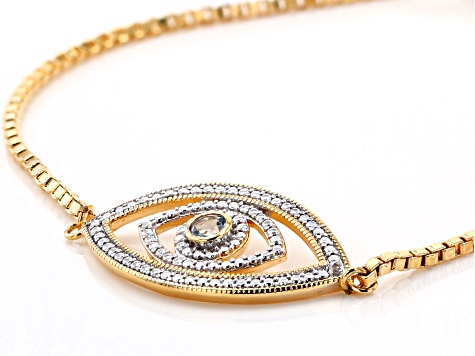 Blue Topaz 18K Yellow Gold Over Bronze Bolo Bracelet. 0.11ctw