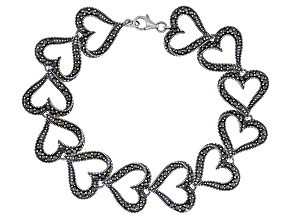 Marcasite Rhodium Over Sterling Silver Heart Shaped Bracelet 1.3mm