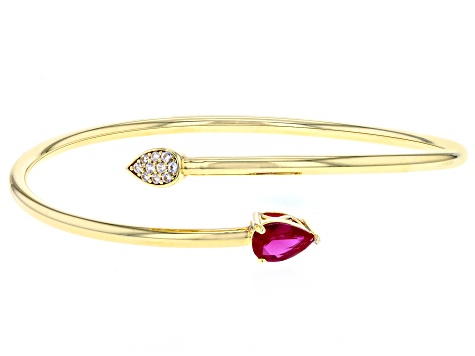 Red Lab Created Ruby 18k Yellow Gold Over Sterling Silver Cuff Bracelet 1.24ctw