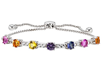 Picture of Multi-Color Lab Created Sapphire Rhodium Over Sterling Silver Bolo Bracelet. 2.72ctw