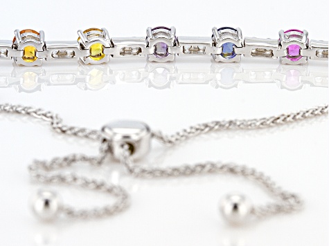 Multi-Color Lab Created Sapphire Rhodium Over Sterling Silver Bolo Bracelet. 2.72ctw