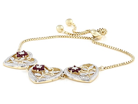 Red Ruby 18K Yellow Gold Over Sterling Silver Bolo Bracelet 0.82ctw