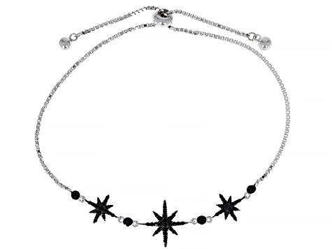 Black Spinel Rhodium Over Sterling Silver Bolo Bracelet. 0.44ctw