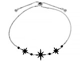 Black Spinel Rhodium Over Sterling Silver Bolo Bracelet. 0.44ctw
