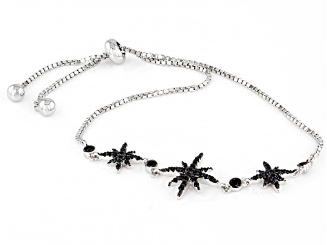 Black Spinel Rhodium Over Sterling Silver Bolo Bracelet. 0.44ctw