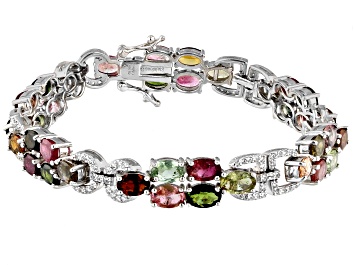 Picture of Multi-Tourmaline Rhodium Over Sterling Silver Bracelet. 11.00ctw