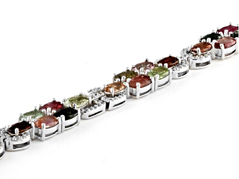 Multi-Tourmaline Rhodium Over Sterling Silver Bracelet. 11.00ctw